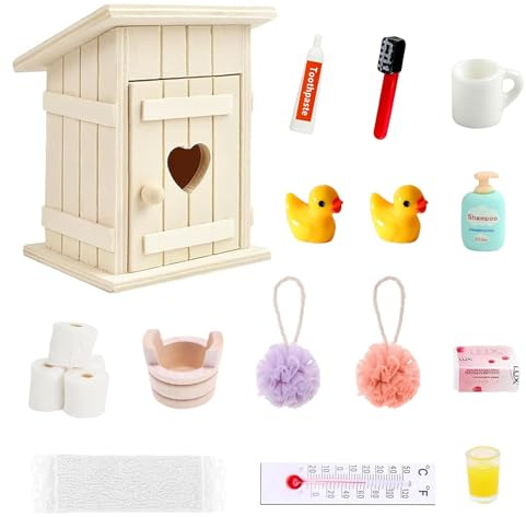 ARONRAVE Miniatur Zubehör, Miniatur Puppenhaus Set Miniatur Deko Vintage Koffer Miniatur Zahnbrüste Zahnpasta Modell Bücher Brillen Kleiderbügel Kamera Dekor Geschenk Miniatur (Badezimmer)