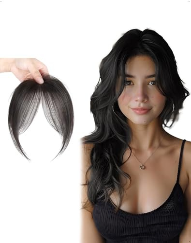 SanKristo Clip in Bangs 100% cheveux naturels frange avec tempes, femmes rajout rideau latéraux 3D bouclés clips invisibles extensions filles lisser, permanent colorer coiffer soi-même, noir brun