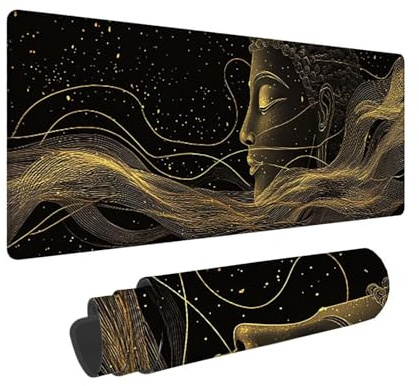 Gaming Mouse Pad 700 x 300 mm Large Gaming Mouse Mat with Stitched Edges, XXL Mousepad with Non-Slip Base, Extended Large Size Mousemat, Keyboard Desk Pad with Water Resist Surface (Carving Zen) J-115