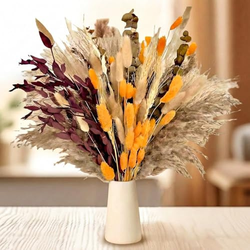 Peygre 100 Stück Pampasgras Trockenblumen, Boho, Beige | Boho Pampasgras Deko, Getrocknete Blumen, Trockenblumenstrauß, für Wohnzimmer, Hochzeit, Wohnung, Vasen, Dekoration