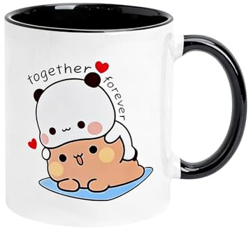 XRVRILE Taza Aesthetic para Bubu Dudu 330 ml, taza de cerámica para Dudu Bubu, linda taza para té y café, oso y panda, tazas divertidas, tazas de café divertidas como mejor regalo, exterior blanco