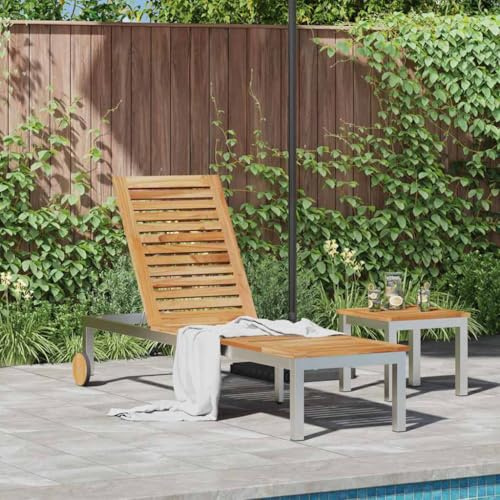 Mandloder Sonnenliege aus Massivholz Teak, Öl-Natur, 205x53x100 cm, verstellbare Gartenliege für Terrasse und Pool, robust und pflegeleicht