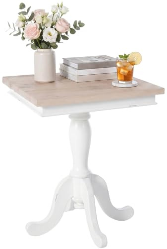 CLP Tavolino d'Appoggio Legno Quadrato Lorne, Tavolino da Salotto con Piano in Mindi e Gambe Shabby Chic, per Divano, Stile Country, Colore:Natura/Bianco, Dimensione:50 cm