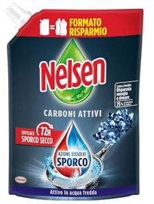 Nelsen Carboni Attivi, Detersivo per Piatti a mano, azione dissolvi sporco, efficace su sporco secco da 72h, confezione da 1 flacone ricarica da 1800 ml
