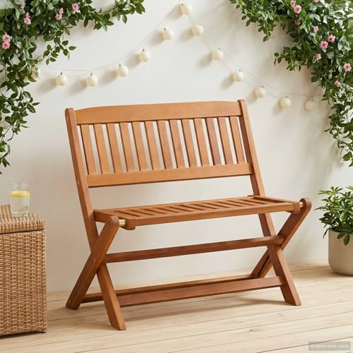 MinoLiving Kinderbank Braun 61 x 38 x 57 cm Massives Eukalyptusholz klappbar für Innen- und Außenbereich mit Stauraum, Sitzbank für Garten, Balkon, Terrasse, Hof, Veranda, Picknick, Entspannung
