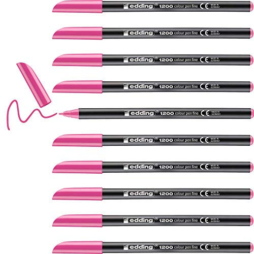 edding 1200 Fasermaler fein - pink - 10 Stifte - Rundspitze 1 mm - Filzstift zum Zeichnen und Schreiben - für Schule, Mandala