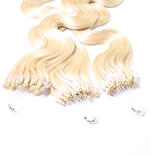 hair2heart Microring Extensions Echthaar Gewellt - 25 Strähnen 1g 40cm 10/0 hell-lichtblond
