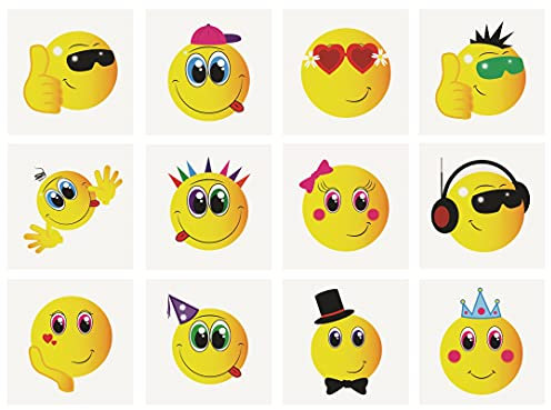 12 Mini Smiley Face Temporary Tattoos Boys Girls Party Bag & Stocking Fillers by Party Accessories