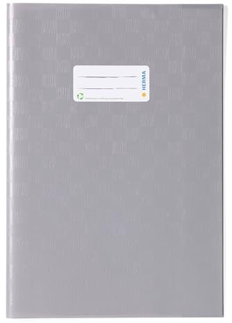 HERMA 7448 Heftumschläge A4 Bast Grau, 25 Stück, Hefthüllen mit Beschriftungsetikett & Baststruktur aus strapazierfähiger & abwischbarer Polypropylen-Folie, Heftschoner Set für Schulhefte, farbig