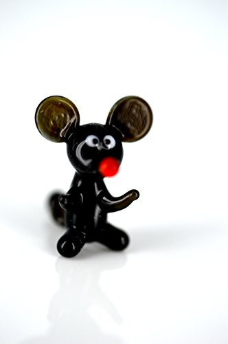 Unbekannt Maus Mini Schwarz - Schwarze Maus mit Roter Nase - Miniatur Glasfigur - Glastier Deko