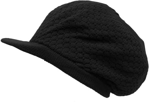 Shoe String King Herren Rasta Dread Knit Tam Hat - Dreadlocks Cap Gr. Einheitsgröße, Large Round Solid Black, with Brim