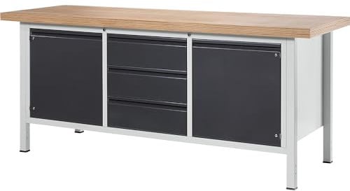 RAU | Werkbank | Gestellbauweise | 3 Schubladen | 2 Türen | Plattenbreite 2000 mm | anthrazit-metallic