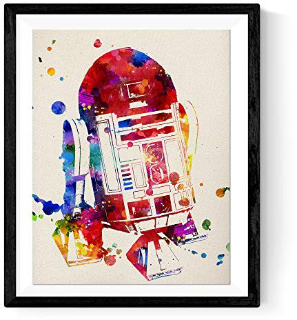 Nacnic R2-D2 Aquarell Poster. Wasserfarbe Stil Wanddekoration von Star Wars. Verschiedene bunte Science Fiction Filme Bilder. 30x40 cm ohne Rahmen.