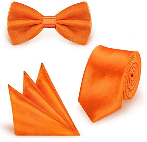 StickandShine Inh. Christian Müller 3 in 1 SET hochwertige Satin Polyester Krawatte Fliege Einstecktuch Orange