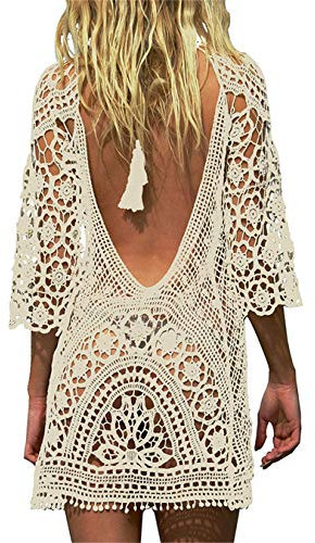 Mujer Trajes De BañO Suelto Borla Cubrir Tapa De Vestido De Bikini De Cover Up Playa (PequeñA Beige)
