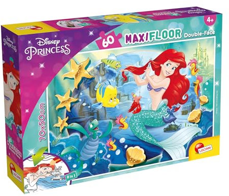 Lisciani – DISNEY Die kleine Meerjungfrau – Maxi-Puzzle für Kinder ab 4 Jahren, 60 Teile, 2 in 1 doppelseitige Vorder-/Rückseite mit Malrücken – Fördert Kreativität und Beobachtungsgabe