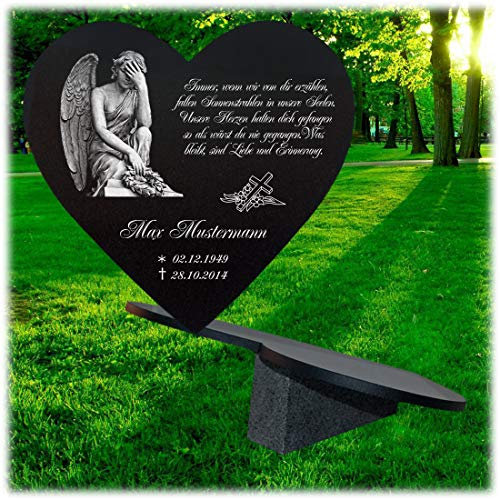 LaserArt24 GRANITHERZ Grabstein, Grabplatte oder Grabschmuck mit dem Motiv Grabstein-h67 und Ihrem Text/Daten