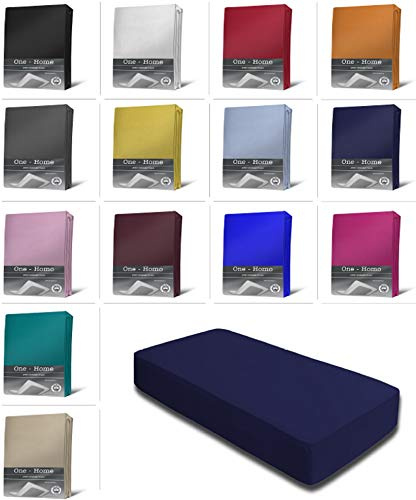 one-home Jersey Spannbettlaken Spannbetttuch Bettlaken weich 100% Baumwolle Rundumgummi, Maße:90-100 x 200 cm, Farbe:Navy/Marine Blau