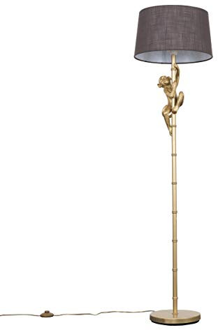 MiniSun | Modern Gold Hanging Monkey Design Floor Lamp with a Grey Tapered Shade | Floor Lamps & Torchieres, Home Décor & Improvement Essential | Includes 6W LED E27 Light Bulb