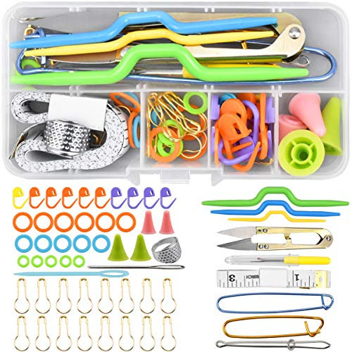 56Teilige Häkelnadeln Strickzubehör Maschenmarkierer Strickset Häkeln Ringe Stricken Werkzeug Zubehör Stricknadeln DIY Crafts Tool Zubehör, Häkelhaken Strickwerkzeug mit Schere, Fingerhut, Stichreißer