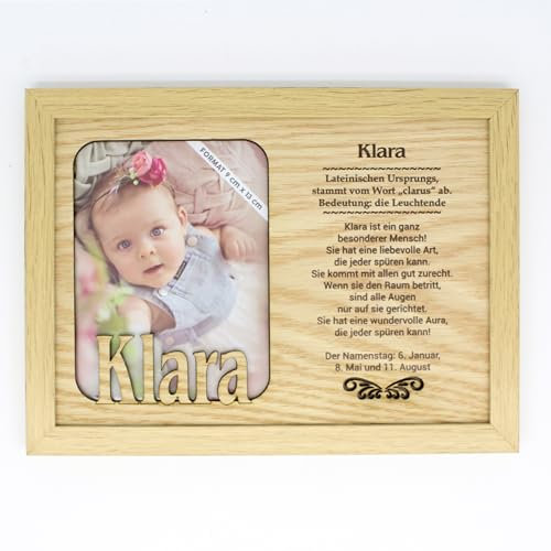 power gift KLARA - Bilderrahmen mit Namen. Fotorahmen stehend oder hängend. Porträtrahmen mit Namensbedeutung, Baby- Namen. Wohndekoration. Einmaliges Geschenk für jeden Anlass.
