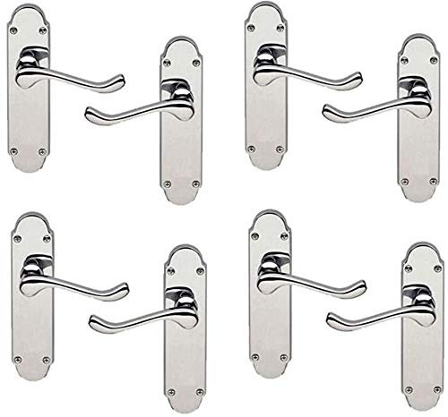 Golden Grace Victorian Scroll Premium Door Handles on Shaped Backplate Lever Latch in Polished Chrome Finish, Epsom Design, 4 Pairs