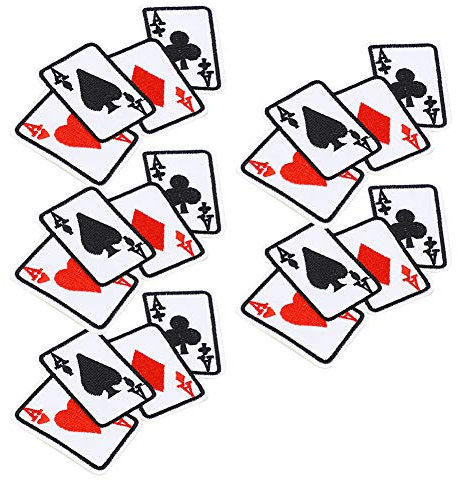 Fydun 5Pcs Rectangular Poker Applique Embroidered Sew Iron on Patch, Classic Gaming Patch