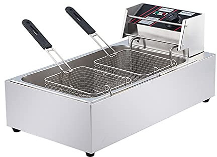 HOME UK Freidora de 20 litros, Freidora de Aceite Profesional Comercial con Panel de Control de Temperatura y Temporizador Ajustable, con Tapa de Acero Inoxidable para Salpicaduras