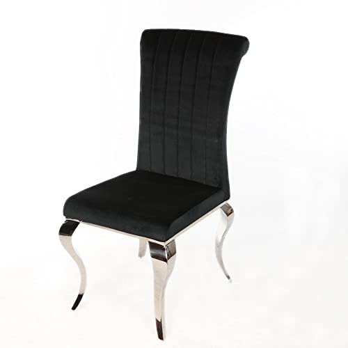 Antyki24 Moderner Barock Stuhl aus Samstoff im Schwarz Farbe - Esszimmerstuhl oder Wohnzimmerstuhl Vintage - Hoher Sessel mit Chrombeinen - Küchenstühle Polsterstuhl Samt im Glamour Stil