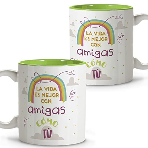 LolaPix Taza Amiga. Taza Mejor Amiga. Tazas Desayuno Originales. Taza Ceramica 330 ml. Regalos con Frases. Amigo Invisible.