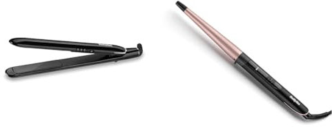 Babyliss Sleek Finish 230 Glätteisen 180°C - 230°C mit Abschaltautomatik ST255E & Rose Quartz Conical Wand 13-25mm kegelförmiger Lockenstab für Natürliche Locken und Beach Waves, rosa Schwarz, C454E