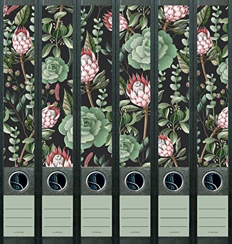 6er Set schmale Ordnerrücken Sukkulenten Pflanze Pattern File Art Ordner Etiketten Deko 2210, (AJ2201)