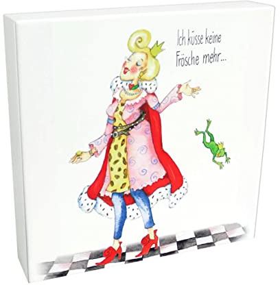 Generisch Holzbild Powerfrauen | Ich küsse keine Frösche mehr | Bild Druck Wandbild | 20 cm | Künstlerin: Yvonne Hoppe-Engbring