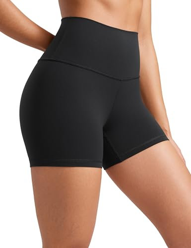 CRZ YOGA Butterluxe Damen Radlerhose Kurze Sporthose High Waist Yoga Sommer Shorts Laufshorts Fitness Hose - 10cm Schwarz 38