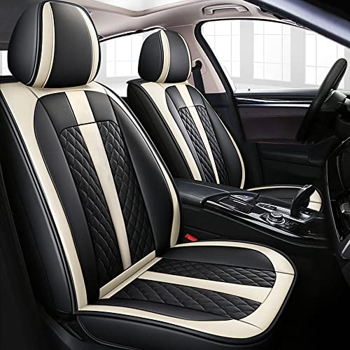 Maipula Autositzbezüge 5 Sitze Für Toyota Yaris 2002-2021 Allwetter PU-Leder sitzbezüge，Schwarz und weiß