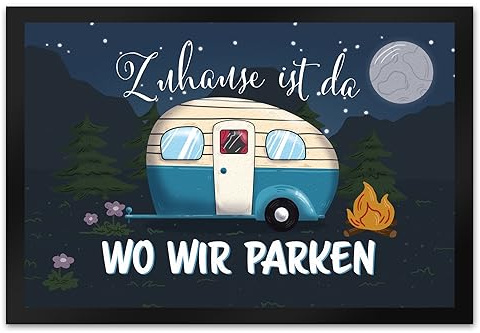 speecheese Zuhause ist da, wo wir parken Nachthimmel Fußmatte XL in 40x60 cm mit Camper-Motiv EIN farbenfroher Fußabtreter als hübsche Geschenkidee für Camping-Begeisterte in jeder