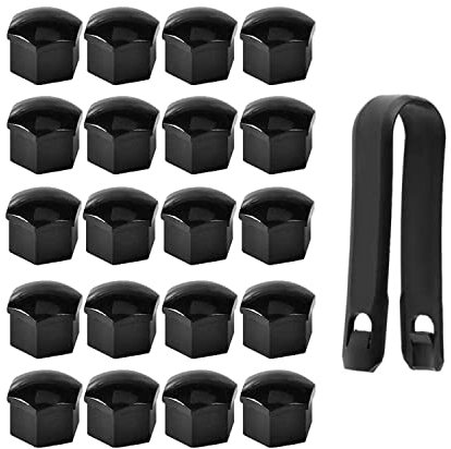 JZK 20 x Schwarze Kunststoff-Universal-Auto-Radmutterkappen 17 mm, Radmutter-Felgenabdeckung mit Entfernungswerkzeug