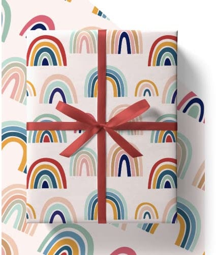 Regenbogen-Geschenkpapier, 43 % größer [84 cm x 60 cm], Premium-Öko-Geschenkpapier für Geburtstag, Geburt, Taufe, Kinder, Jungen, Mädchen, Lehrer, Männer und Frauen (4 Bögen und 4 Etiketten)