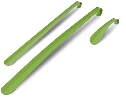 Metall Schuhlöffel Grün im 3er Set (16,5cm, 58cm, 79cm) - Hochwertige Schuhanziehhilfe - Schuhanzieher für Kinder, Herren, Damen, Senioren