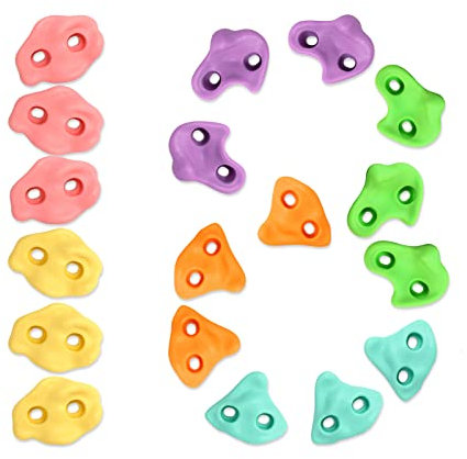 TOPNEW 18PCS Climbing Holds for Kids, Rock Wall Climbing Kit with Hardware for Indoor and Outdoor Climbing Wall, Soft Color