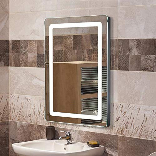 Drumm Miroir de salle de bain LED, 70 x 50 cm, miroir de coiffeuse mural avec interrupteur tactile, étanche IP44 (lumière blanche froide 6 500 K)