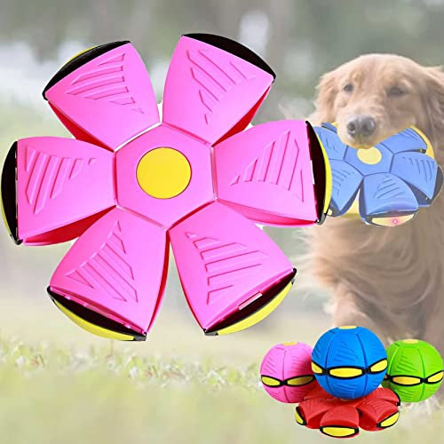 HICCVAL Pet Toy Flying Saucer Ball, Flying Saucer Ball Dog Toy, Flying Saucer Dog Toy for Dogs Cats Family Outdoor Interactive Toys, Pet Flying Saucer Ball Pink-6 Light Models