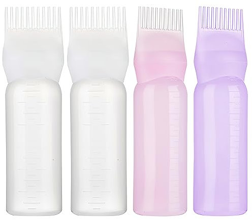 DAWRIS 4 Stücke Haarfärbemittel Pinsel Flasche, Flasche Haare Auftrageflasche Haare Für Haarfärbemittel Haarfärbemittel Pinsel Flasche Shampoo Haarfarbe HaarfäRbekamm Applikator Mit Pinsel