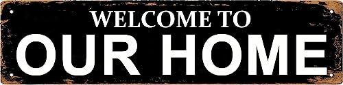 Panneau « Welcome To Our Home » avec inscription « Welcome To Our Home » « Welcome To Our Home » - Décoration murale pour maison, ferme, bar, café, homme grotte - 40 x 10 cm