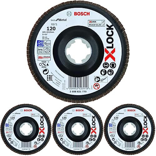 Bosch Professional 1x Fächerschleifscheibe X571 Best for Metal X-LOCK (für Metall, Ø 125 mm, P 120, gewinkelte Ausführung, Zubehör Winkelschleifer) (Packung mit 4)