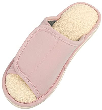 Pantoufles en velours doux pour pieds enflés - Fermeture Velcro réglable - Large ouverture - Semelle en mousse à mémoire de forme - Chaussures Velcro pour personnes âgées et femmes enceintes -
