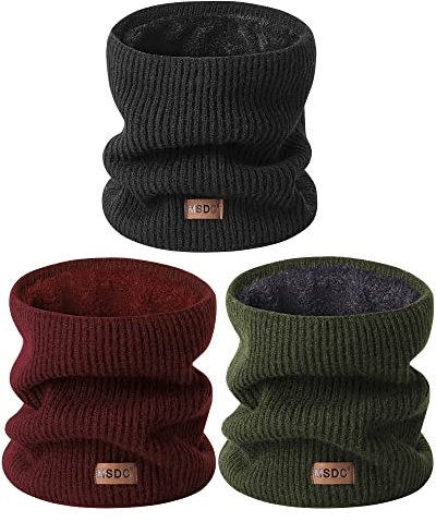 MSDC Schal Herren Winter 3 Stück, Halswärmer Schlauchschal Damen Thermal Dick Warm mit Fleece Gefüttert Kaltes Wetter, Loop Halsschlauch Halstuch Ski-Gesichtsmaskenabdeckung(Oliv,Schwarz,Burgund)