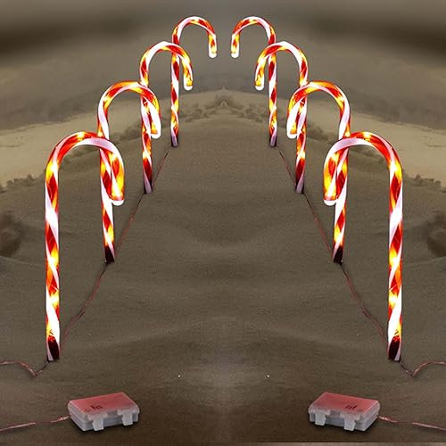 HAC24 8er Set LED Zuckerstange Weihnachtsdeko Lichterkette mit Timerfunktion Weihnachtsbeleuchtung Leuchtstab Batteriebetrieben Zeitschaltuhr Gartenleuchtstäbe Außenbeleuchtung
