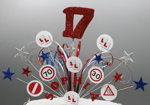 Stars Hearts on Wires Learner Driver Glitter or Non Glitter Cake Spray Explosion Cake Topper Decoration personalised 17th 18th 19th 20th 21st 30th 40th Stars Hearts any age any colours 002