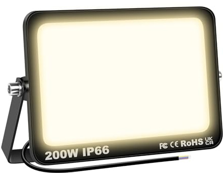 SKYWORLD 200W Projecteur LED Exterieur, 20000LM 3000K Blanc Chaud | Spot LED Extérieur, IP66 Etanche Luminaire Exterieur Eclairage de Sécurité pour Patio Jardin Garage Terrasse Usine Entrée